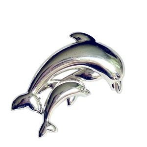 Jumping Dolphins Silver Tone Brooch Pin Unmarked